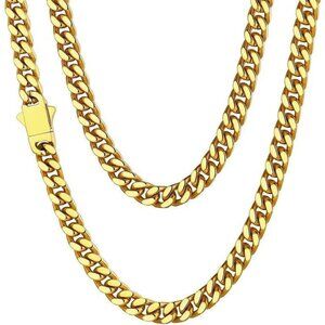 Men's Gold 5mm Width Steel 18K Gold Plated Cuban Durable Hip Hop Chain Jewelry